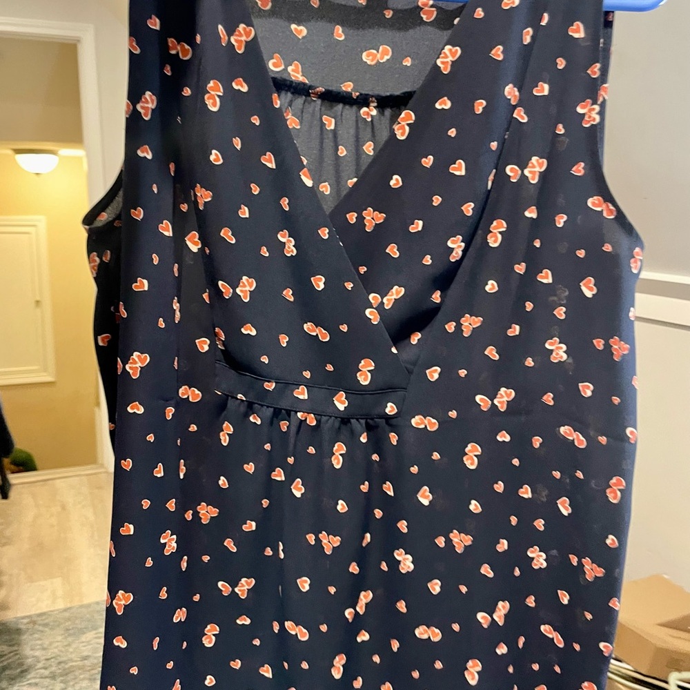 LOFT Dark Blue Blouse with Red Heart Details size Small